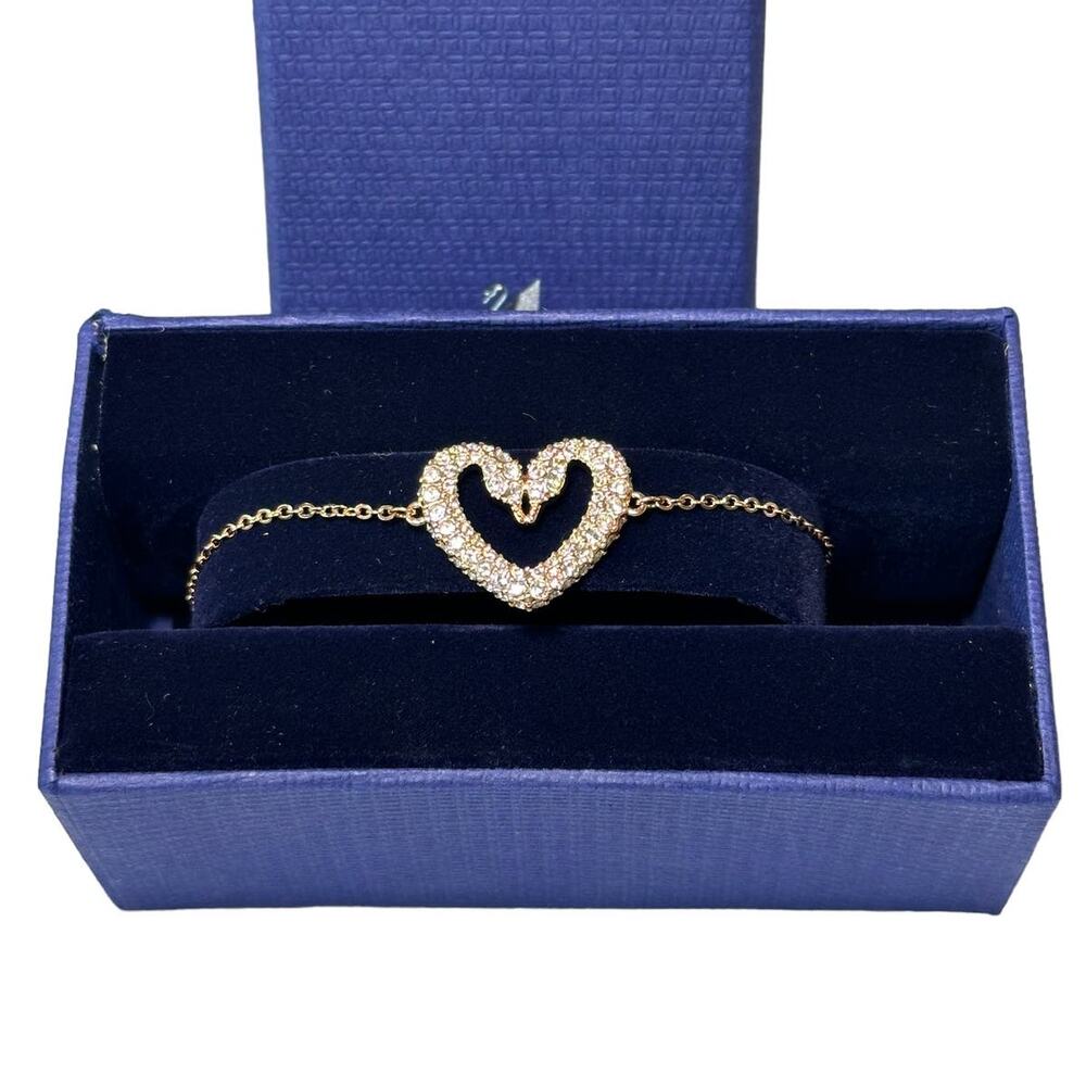 Swarovski Una bracelet Heart, Medium, White, Rose gold-tone plated